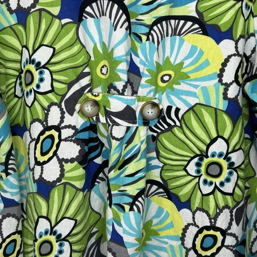 For Cynthia Linen Blend Floral Print Button Down Top Roll Tab Cuff Tunic Size L‎